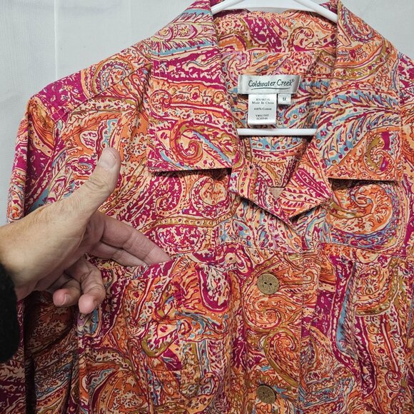 Coldwater Creek Jacket Orange Pink Paisley Boho Casual Cotton 1X - Picture 4 of 8